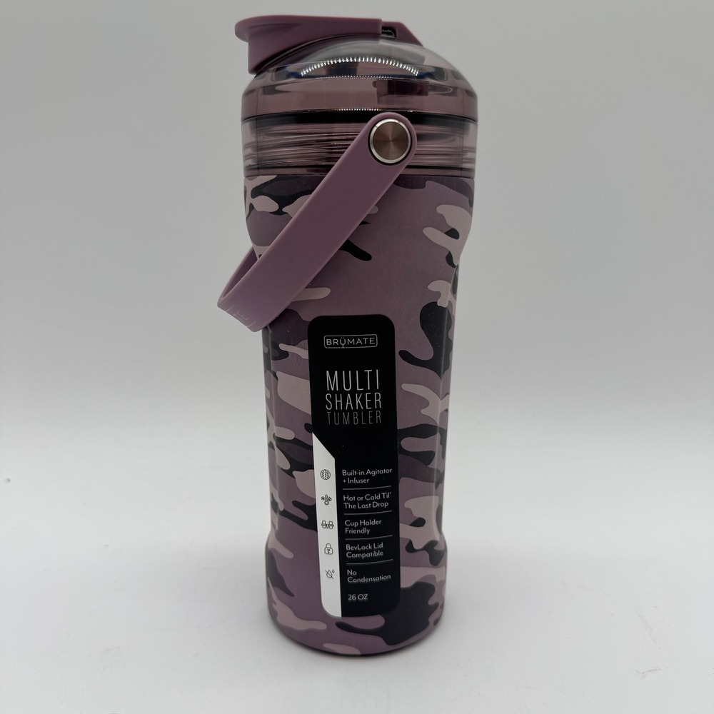 BruMate MultiShaker 26 oz Purple Camo Insulated Shaker Bottle Tumbler Handle